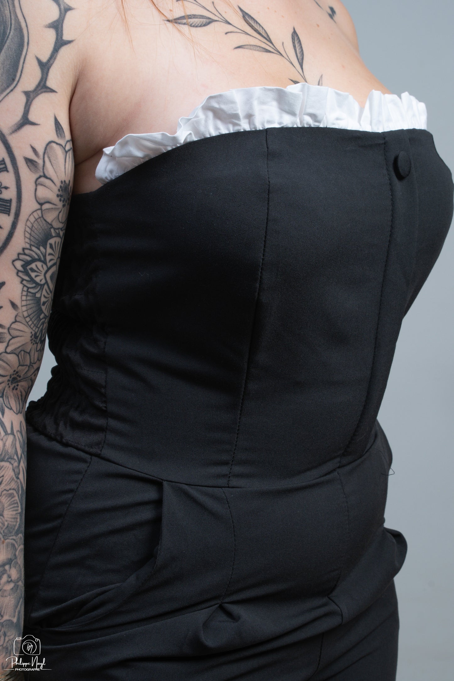 Combinaison Pantalon Bustier Chic à détail bande froncé avec poches