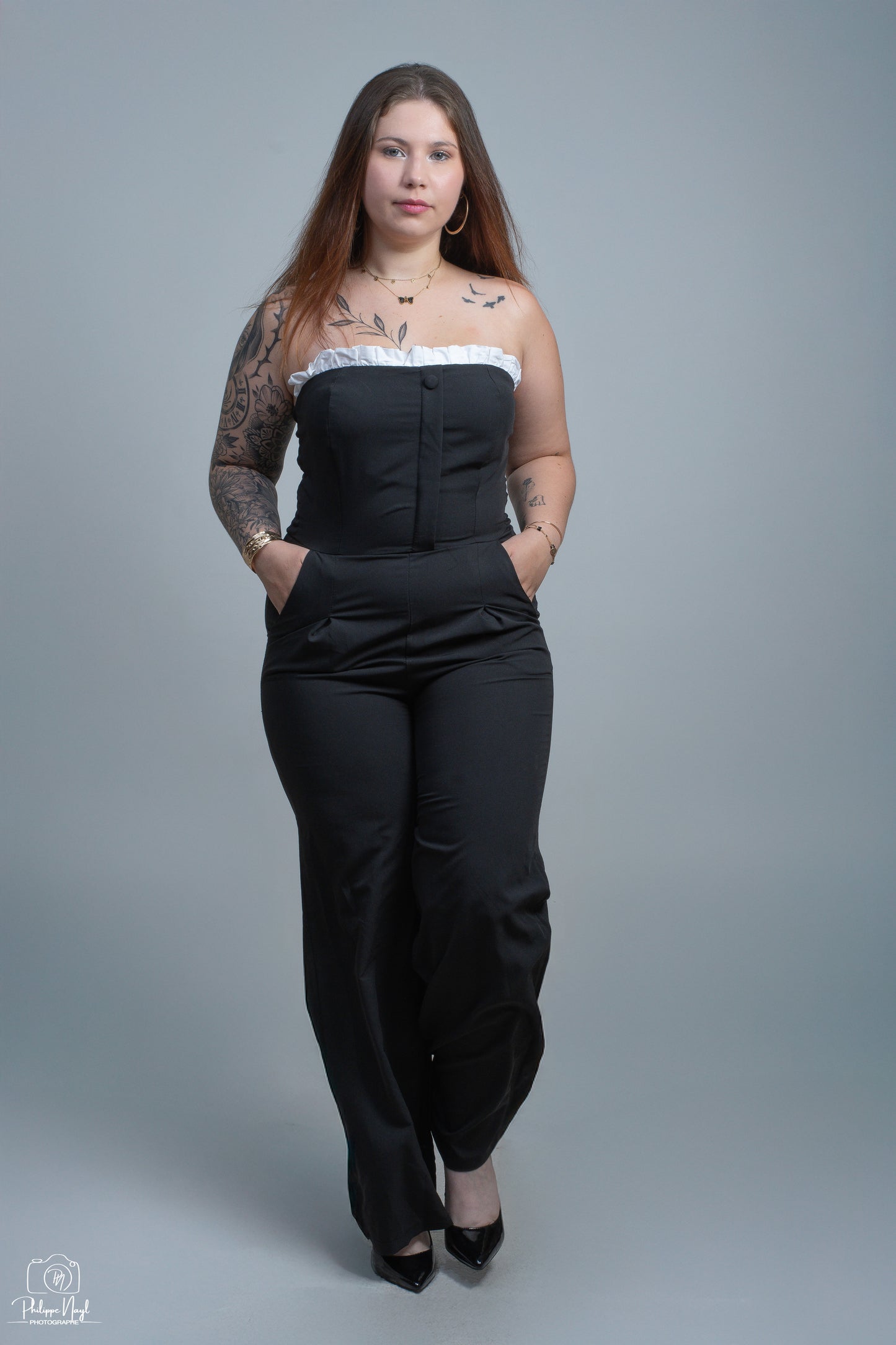 Combinaison Pantalon Bustier Chic à détail bande froncé avec poches