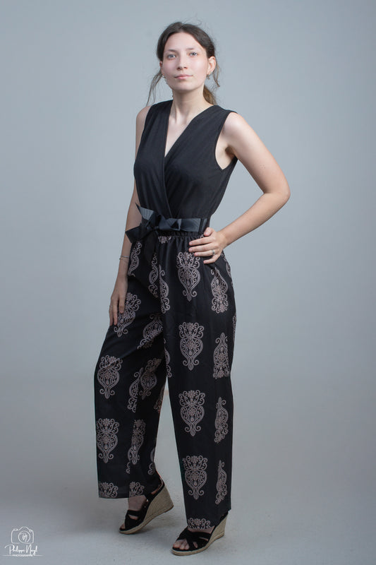 Combinaison imprimé, pantalon large fluide et chic
