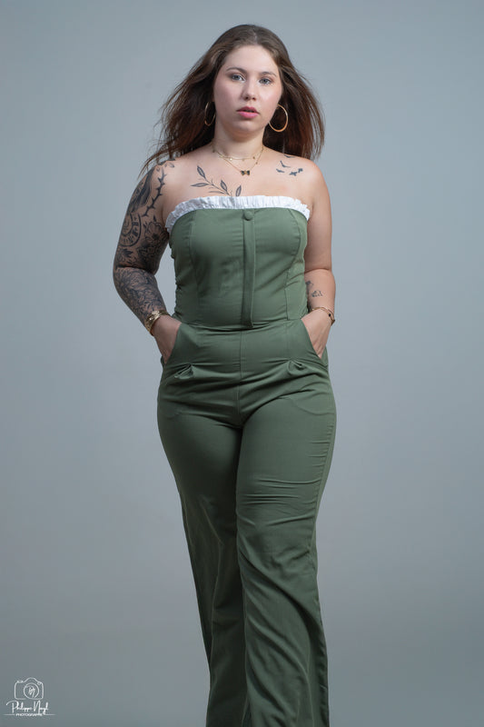 Combinaison Pantalon Bustier Chic à détail bande froncé avec poches